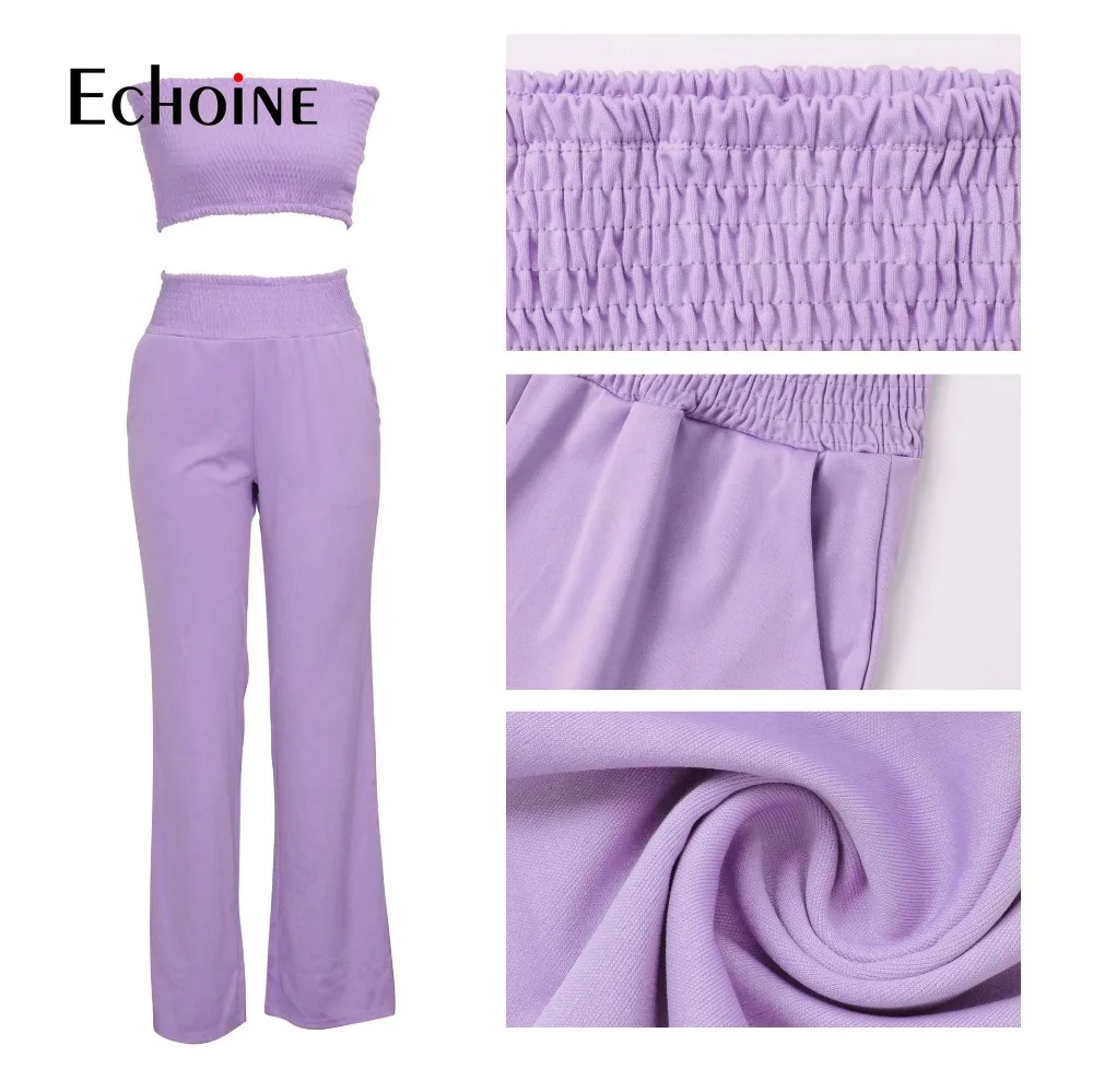 

Echoine Women Solid Elegant Sexy Bodycon backless Two Piece Set Outfit Off Shoulder Top & Long Pants Office Work matching Sets