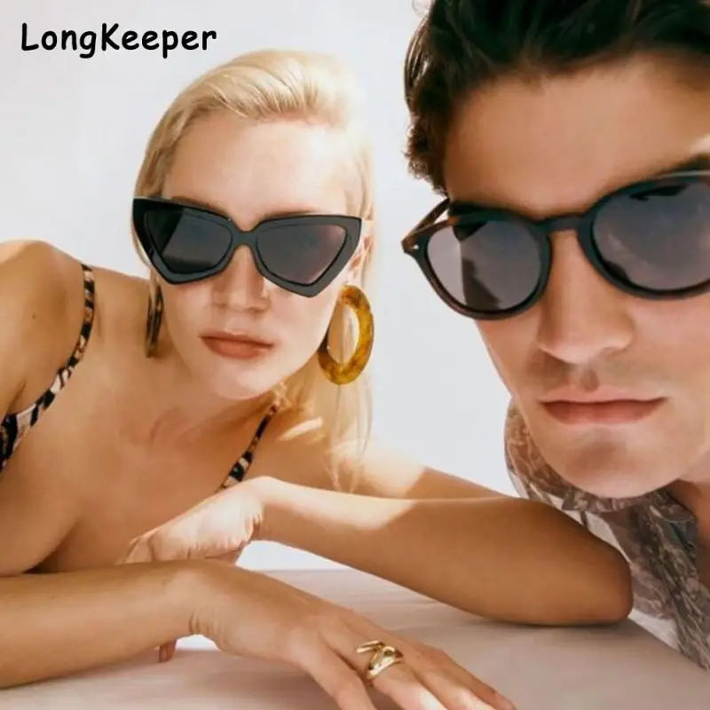 

Солнцезащитные очки «кошачий глаз» для мужчин и женщин, нестандартные, в винтажном стиле, с затемненными линзами, черные