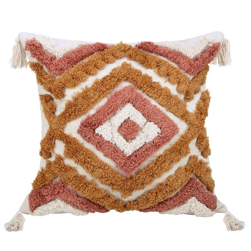 

HOT SALE Boho Throw Pillow Covers 18x18 Inch,Woven Tufted Decorative Pillow Covers with Tassels,for Couch Sofa Bedroom