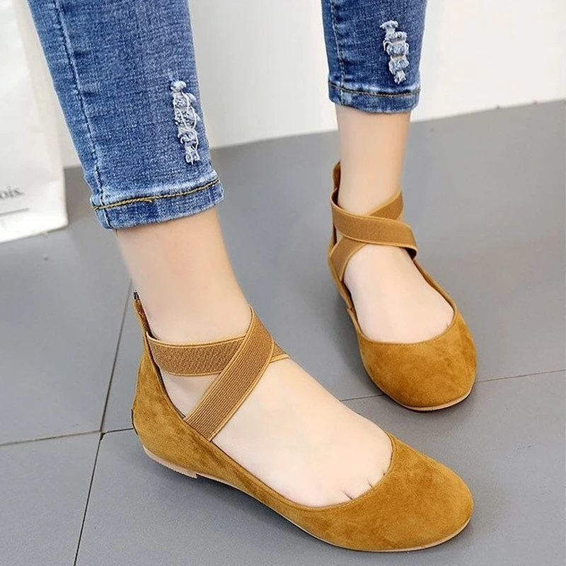 

Round Toe Flat Ladies Pumps Cross Elastic Shallow Comfortable Fashion Women Shoes Solid Color Causal Simple Non-slip Women Shoes
