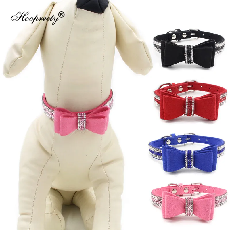 

Ошейник для собак с бантом и кристаллами, Регулируемый аксессуар для маленьких и средних собак, кошек, 4 цвета, XS, S, M, L, 05A
