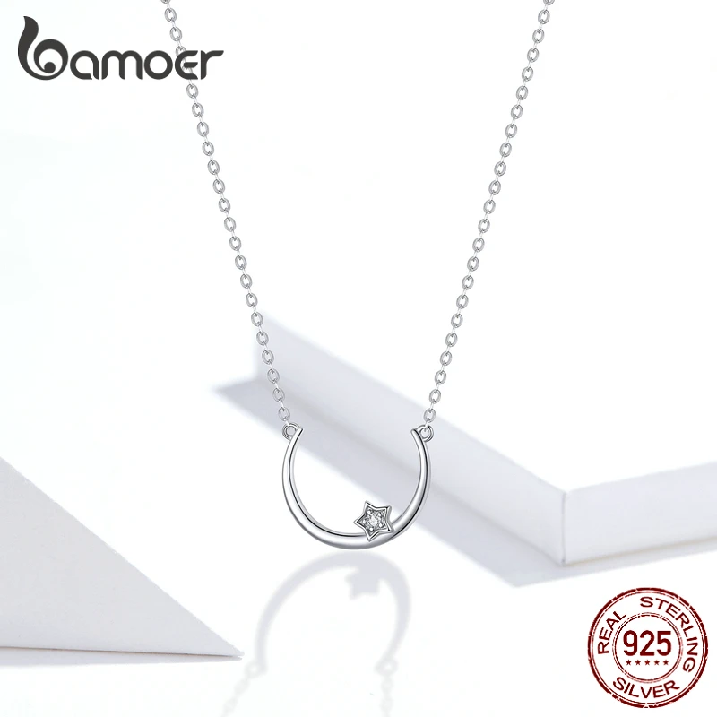 Bamoer подлинное 925 пробы Серебряное ожерелье с Луной и звездой для женщин, модное ювелирное украшение для свадьбы, подарки SCN382
