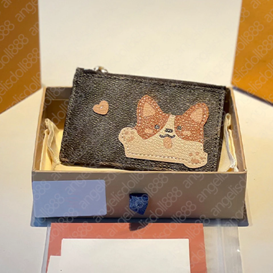 

Women Credit Card Holder Brown Flowers Letters Print Dog Bear Wallet Top Quality Designer Zipper Wallets Coin Purse