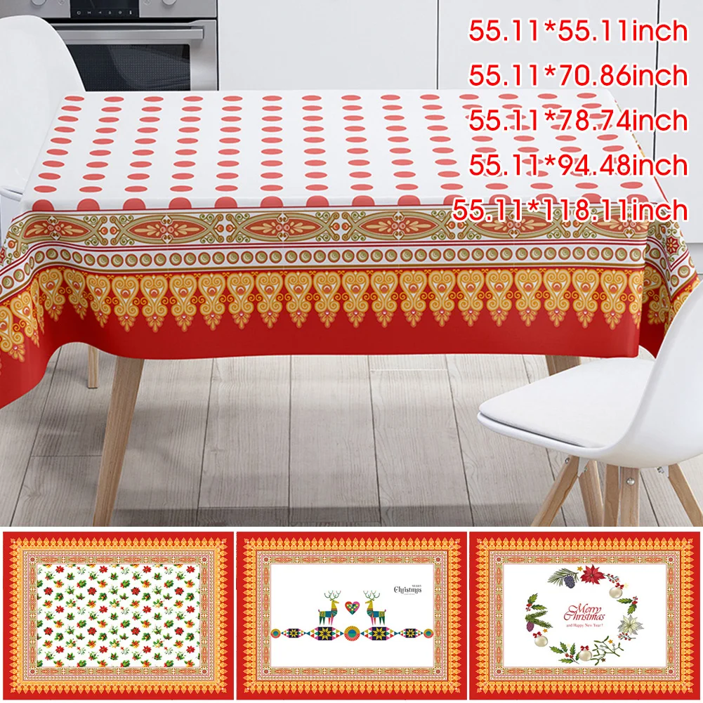 

Christmas Tablecloth Rectangle Fabric Waterproof Spill-proof Decorative Dining Table Cloth Xmas Table Cover For Outdoor Indoor