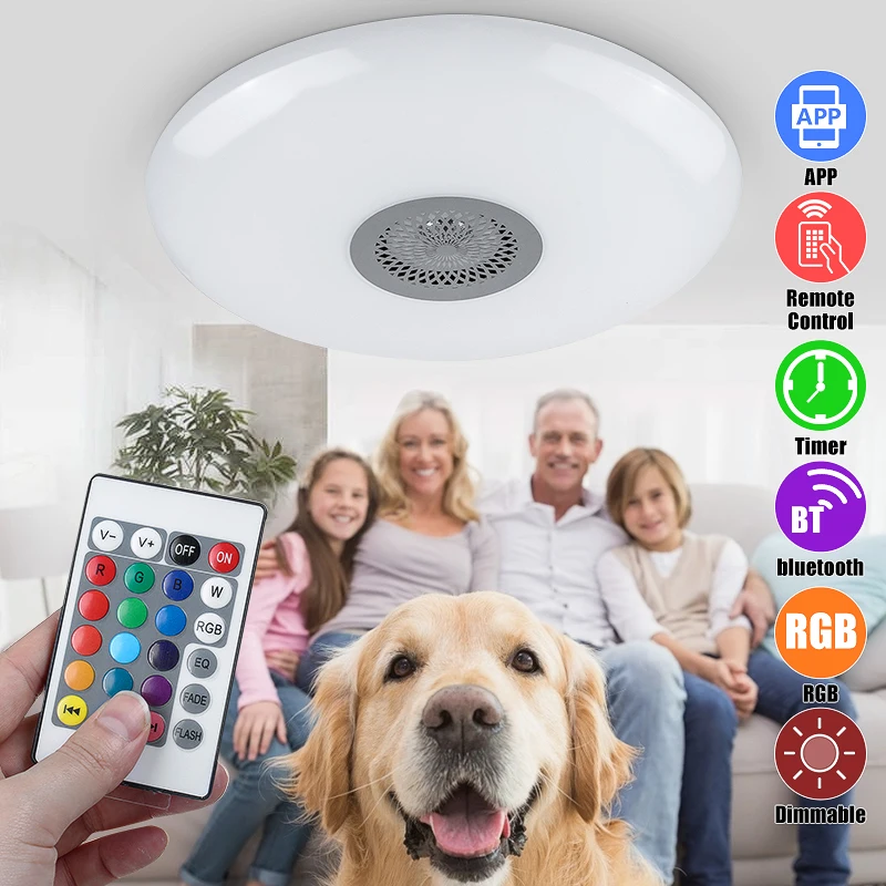 

Современные светодиодные потолочные лампы с регулируемой яркостью RGB/RGBW лампа для контроля уровня громкости bluetooth Динамик пульт дистанцион...