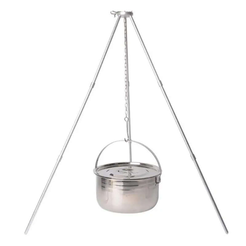 

Outdoor Camping Picnic Cooking Tripod Hanging Pot Durable Portable Campfire Picnic Pot Cast Iron Fire Grill Hanging Tripod 69HD