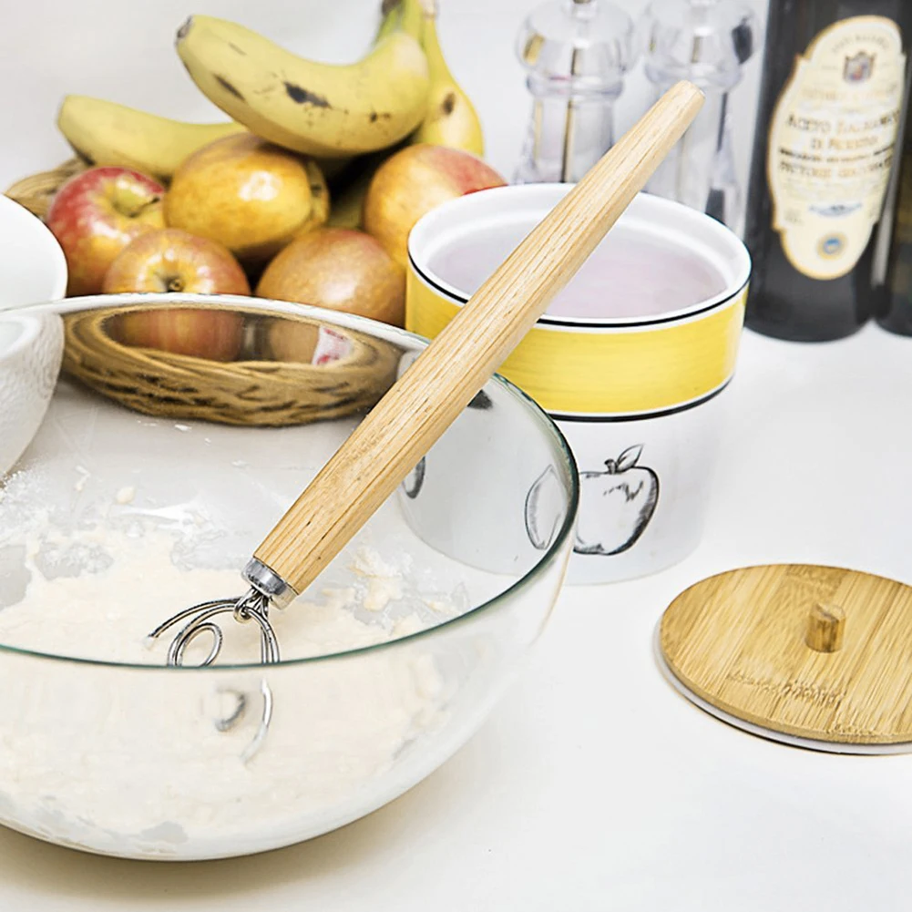 Wood Handle Stainless Steel Spiral Whisk Kitchen Egg Beaters Tool Cream Stirring for Home Baking Cooking Kitchen Appliances
