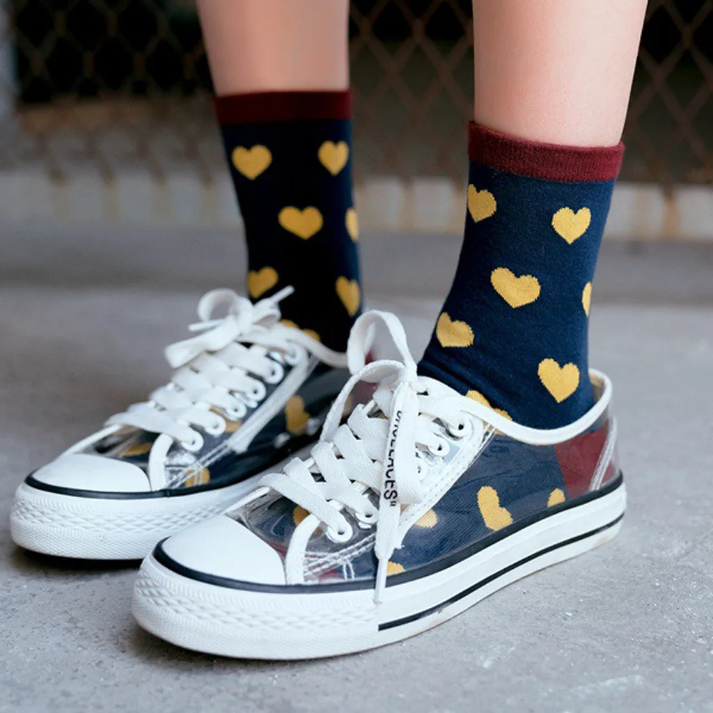 Женские Модные хлопковые носки средней длины с сердечком|Чулки| |