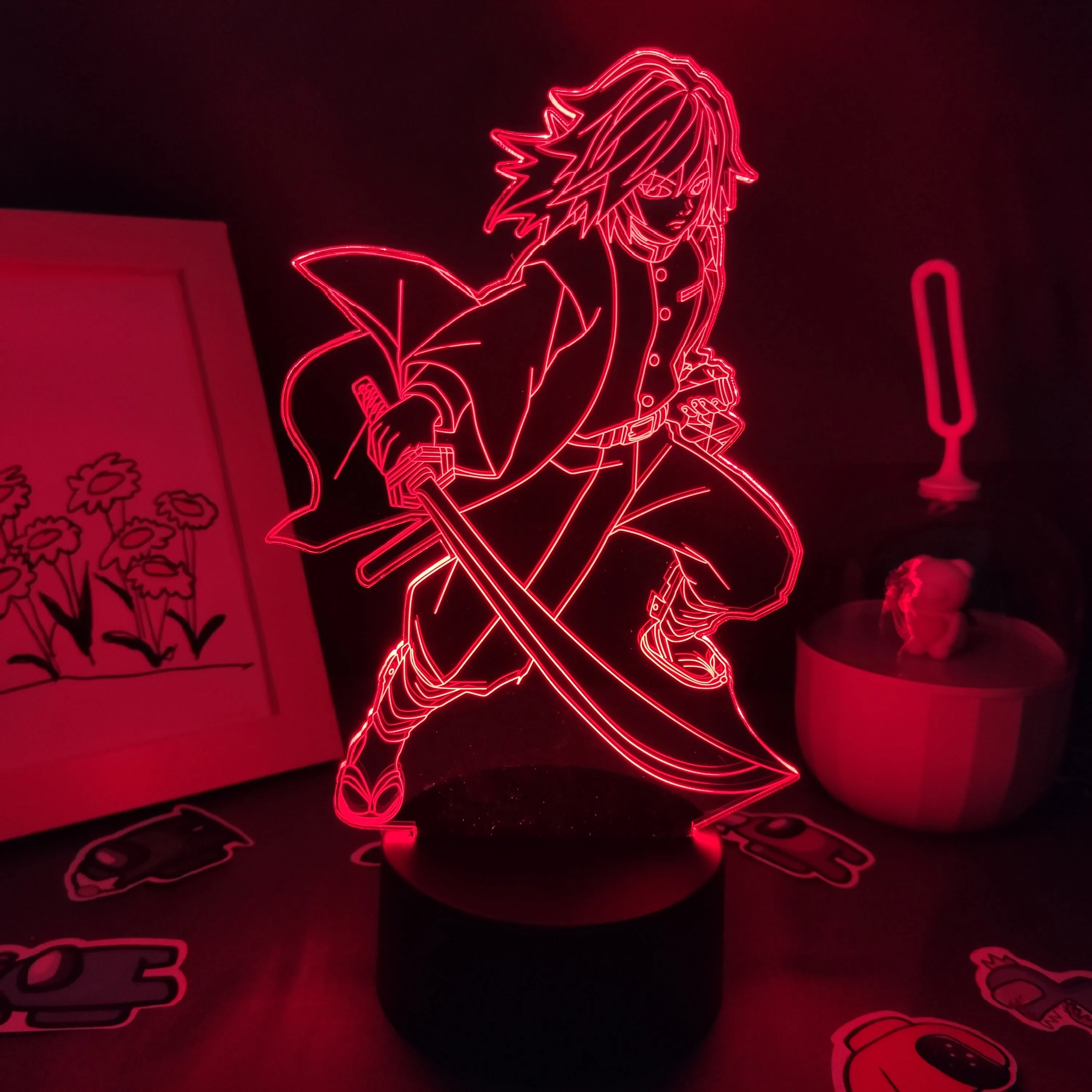 

Манга киметсу No Yaiba, фигурки из аниме «рассекающий демонов», Tomioka Giyuu, 3D светодиодсветодиодный RGB ночники, дневное освещение, декор для спальн...