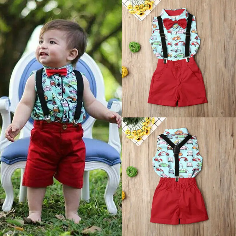 Летний костюм без рукавов для маленьких мальчиков рубашка джентльмена с бантом