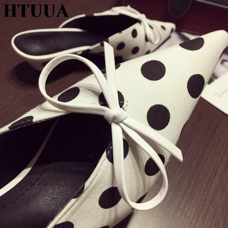 HTUUA/Новинка года; сезон весна-лето; туфли без задника с острым носком; женские шлепанцы с бантом; элегантные женские босоножки на высоком каблуке; SX2168