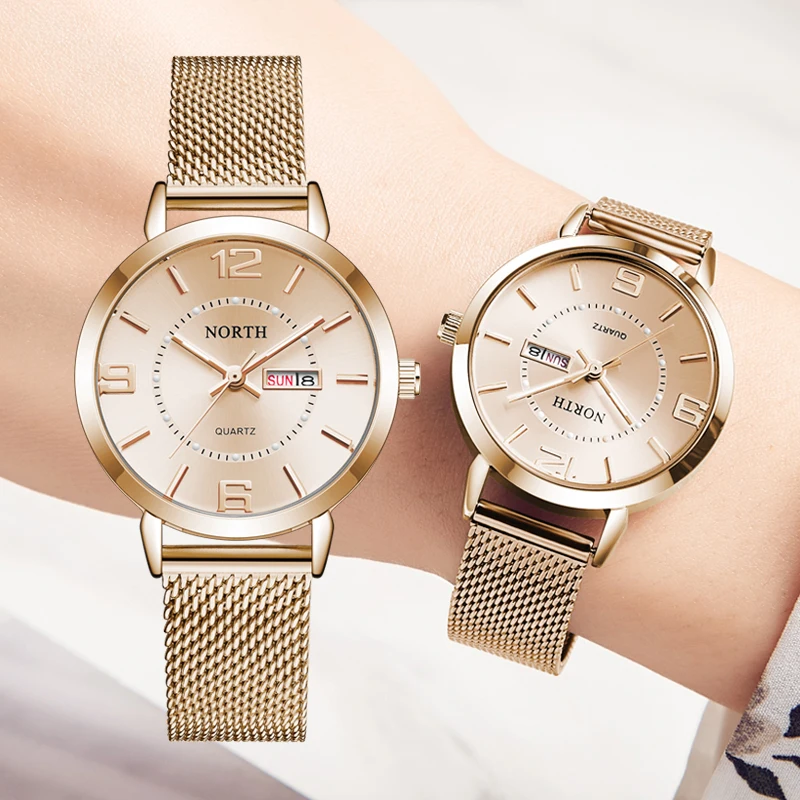 

NORTH Luxury Brand Watches Women Bracelet Quartz Ladies Watch Steel Mesh Waterproof Wristwatches Girl Clock Relogio Feminino