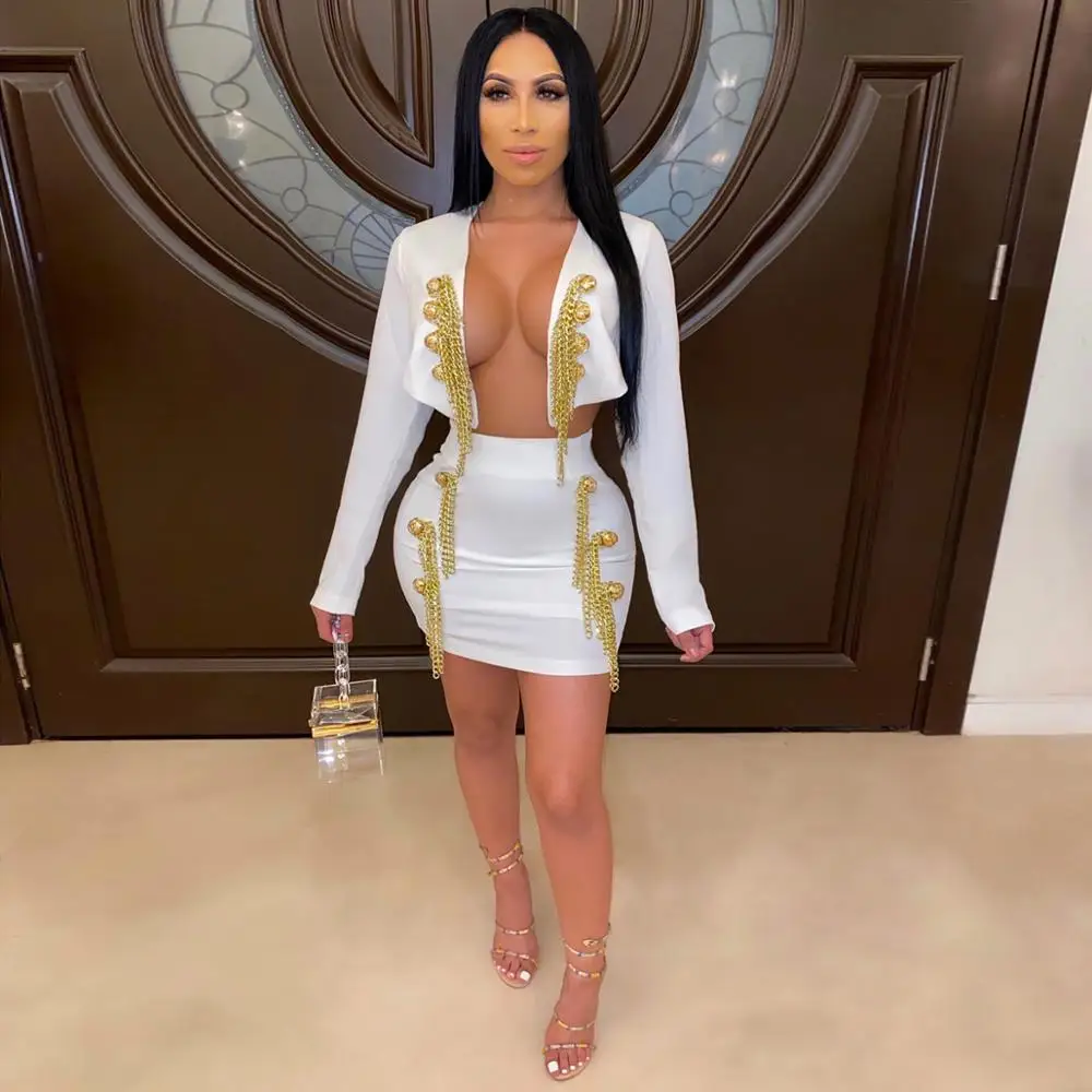 Черно белое женское платье из двух предметов Топ с длинным рукавом и юбка Модный