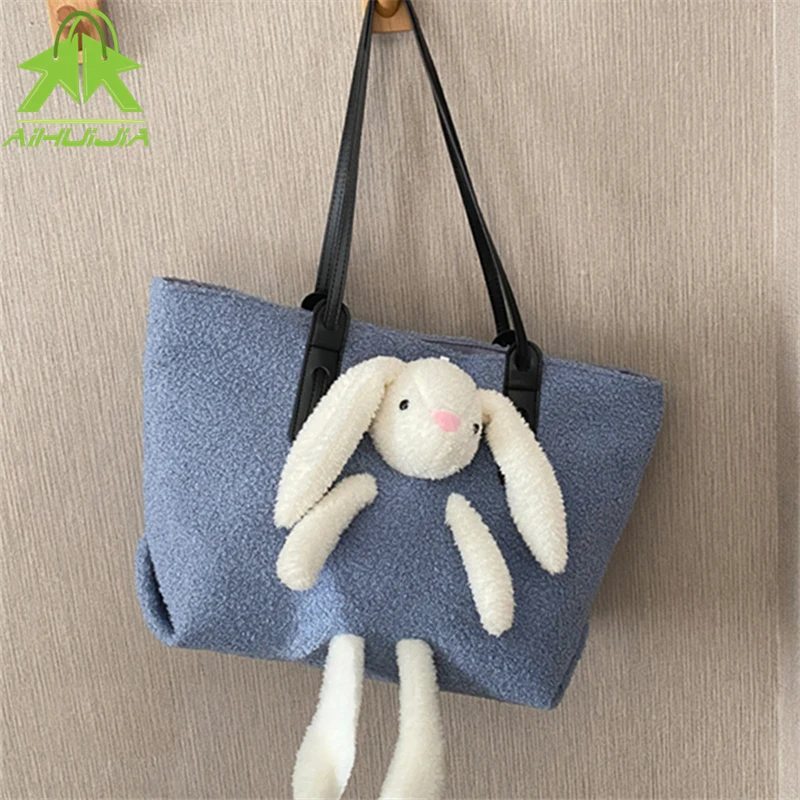 

Fashion Women Plush Canvas Cute Tassel Handbag 2021 High Capacity Cloth Shoulder Bag Casual Simplicity Female Travel Tote Clutch