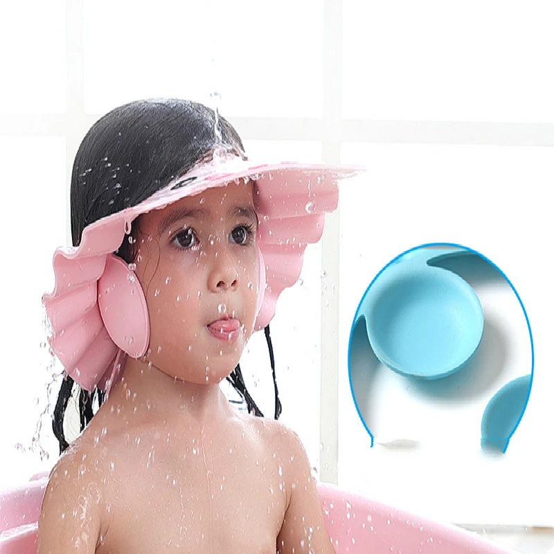 

Baby Shampoo Cap Child Waterproof Ear Protection Kids Bath Accessories Adjustable For 0-8 Years EVA Hat With Shield Nice Gift