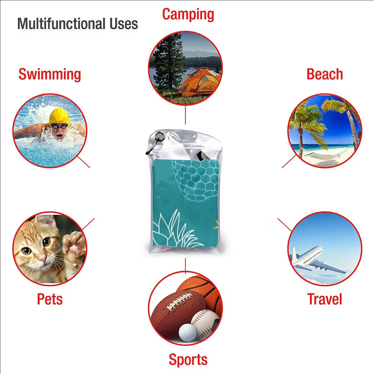 Быстросохнущее Большое банное полотенце с рисунком ананаса тонкое