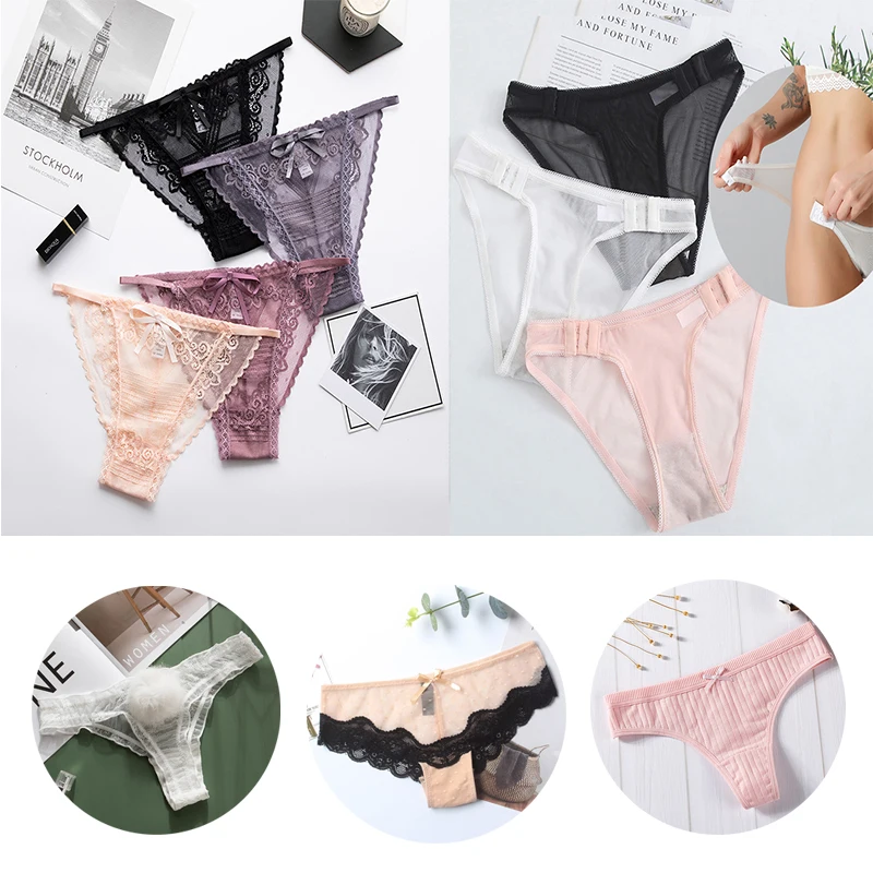 

2Pcs/Set Women Underwear Sexy Lace /Cotton Breathable Soft Panties Underpants Solid Color Lingerie Female M-XL Thong Pantys