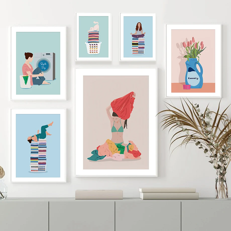 

Stain Removal Wash Clothe Flower Pastel Wall Art Canvas Painting Nordic Posters And Prints Wall Pictures For Laundry Room Decor