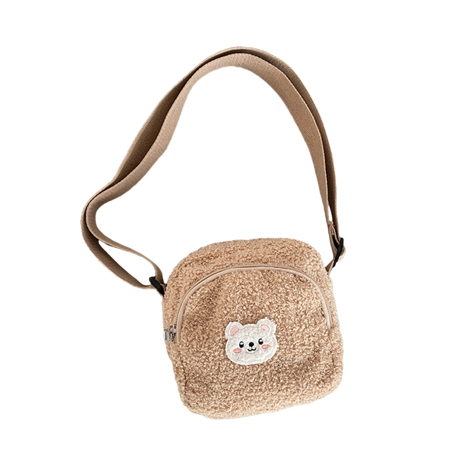 

Women Cross Body Bag Cute lamb wool Embroidered Bear Pattern Adjustable Strap Shoulder Bag