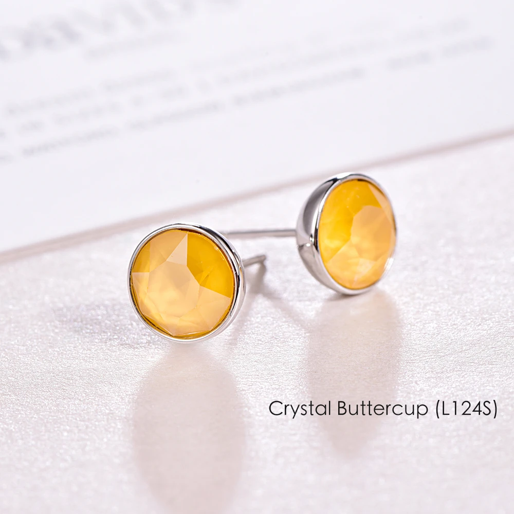 Crystal L124S Кристаллы из серьги с кристаллами Сваровски стерлингового серебра круглые Сережки для пирсинга для женщин стильные серьги-гвоздики Свадебные офисные украшения - Окраска металла: Crystal L124S