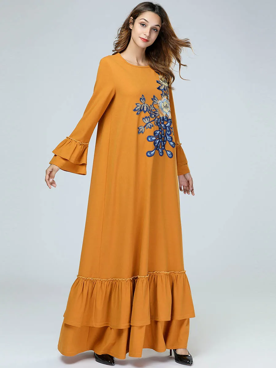 Мусульманское платье абайя для женщин с рюшами Elbise jilbah Jubah ОАЭ Турция Исламская