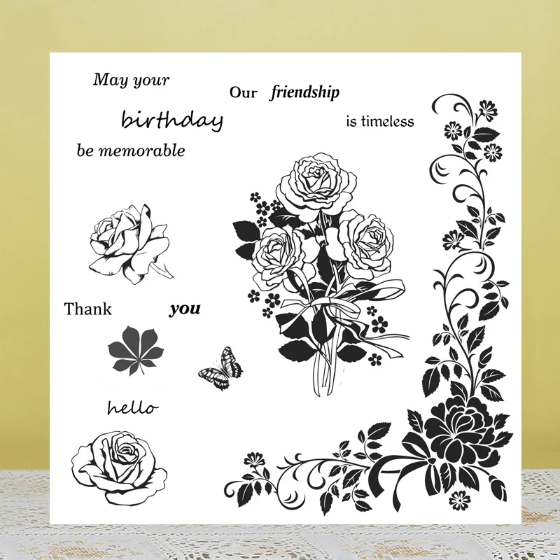

AZSG Rose Flower Clear Stamps For DIY Scrapbooking Rubber Stamp/ Seal Paper Craft Clear Stamp Card Making
