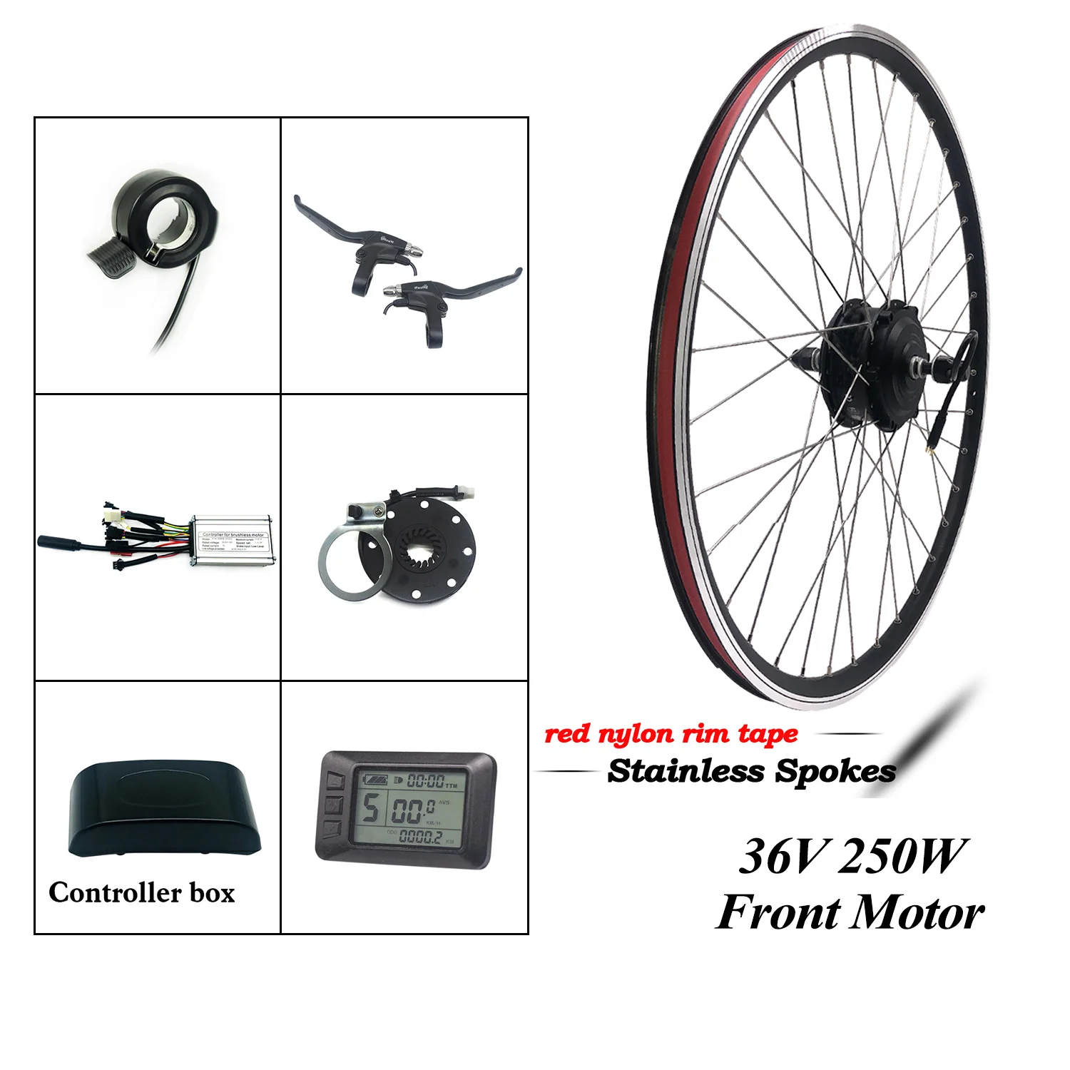 

Greenpedel 36v 250w front wheel brushless hub motor 26 inch electric bike conversion kit for electric bicycle