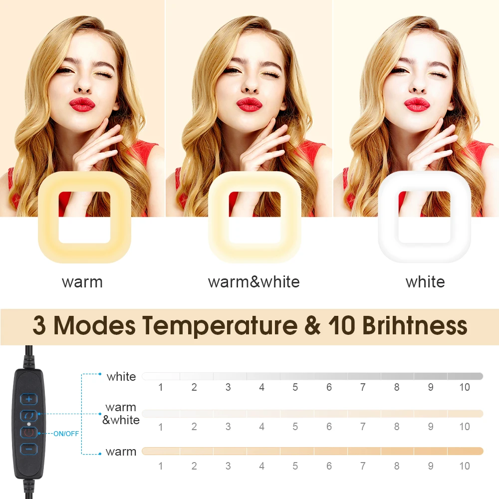 

2pcs Portable Square Ring Light LED Makeup Light With Non-Slip Mini Tripod Video Live Light Photography For Phone Mirror Light