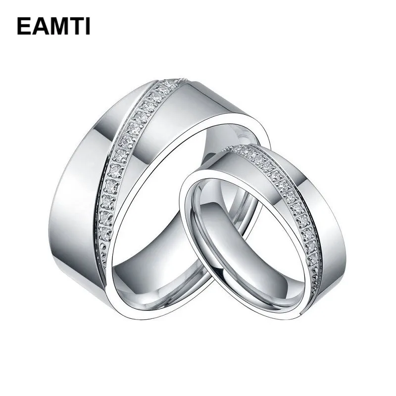 

6/8mm Silver Color Cubic Zirconia Eternity Ring Titanium Wedding Band Women Bridal Jewelry Engagement Rings For Man bague femme