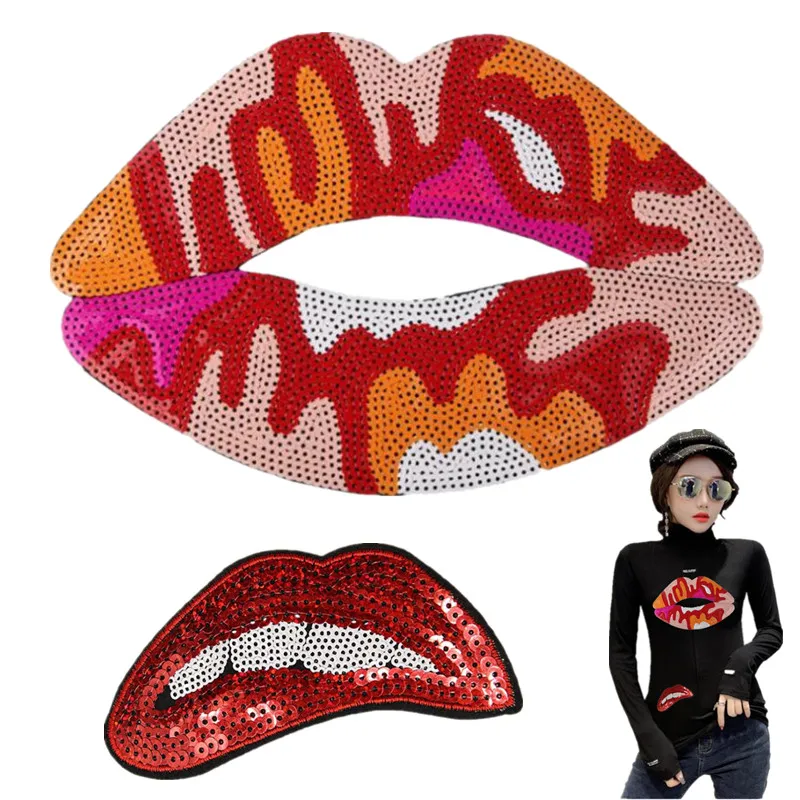 Патчи с блестками цветок губы сделай сам женские аксессуары для одежды