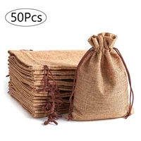 50pcs vintage natural burlap gift candy bags wedding party favor pouch birthday supplies drawstrings jute gift bags