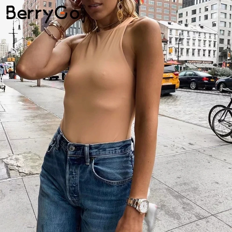 BerryGo сексуальный однотонный Облегающий комбинезон женский Повседневный без