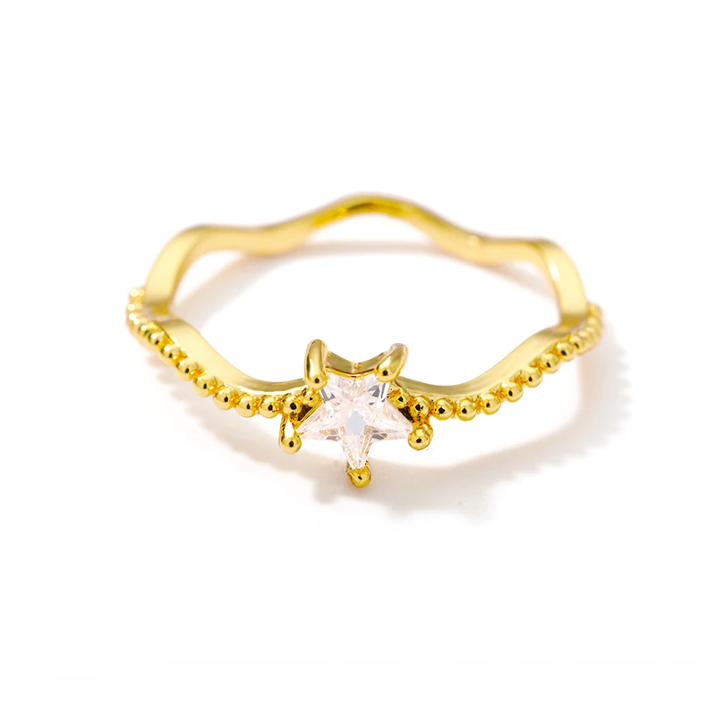 

New Fashion Shiny Stars Rings For Women Girls Gold Wavy Rings Romantic Wedding Jewelry Bff Valentine Day Gifts For Girlfriend