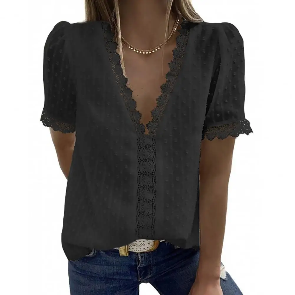

Fashion Tops For Women Summer Short Sleeve Blouse Skin-friendly Easy to Wear Colorful All-matched Lace Tops for Home