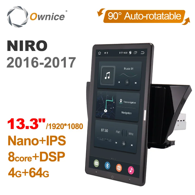 

1920*1080 Ownice Android 10,0 для Kia NIRO 2016-2017 автомобильное радио, автомобильное мультимедийное видео, аудио головное устройство 13,3 "IPS поворотный