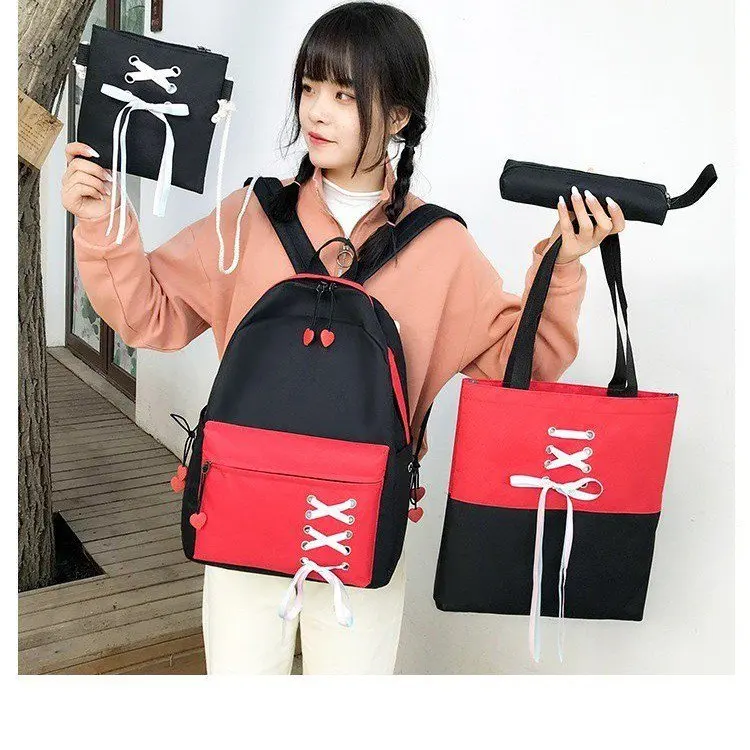 4 pcs sets canvas Schoolbags For Teenage Girls Female Children Shoulder Bags New Trend Female Backpack Fashion Women Backpack