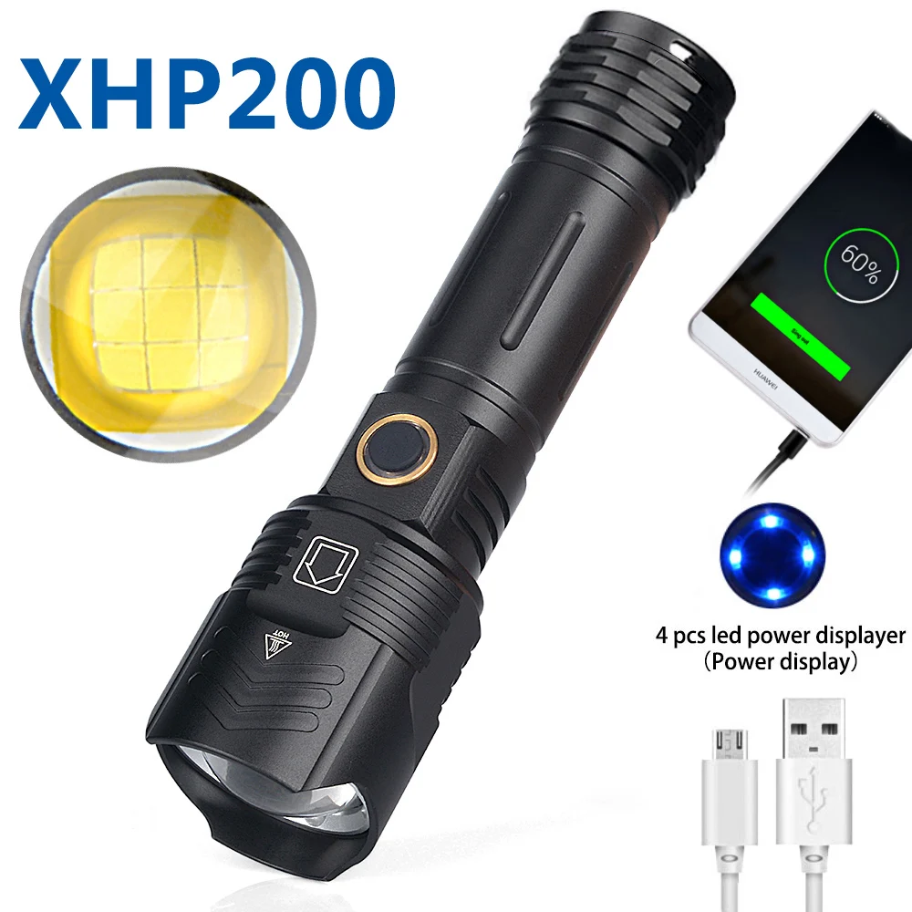 Fiyat 1000000LM XHP200 Led El Feneri USB şarj Edilebilir Güç Bankası 18650 26650 Pil Torch Zumlanabilir Alüminyum Alaşım Fener 60W