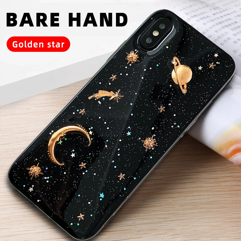 Блестящий силиконовый чехол для телефона s iPhone X 3D космическая планета Луна Чехол