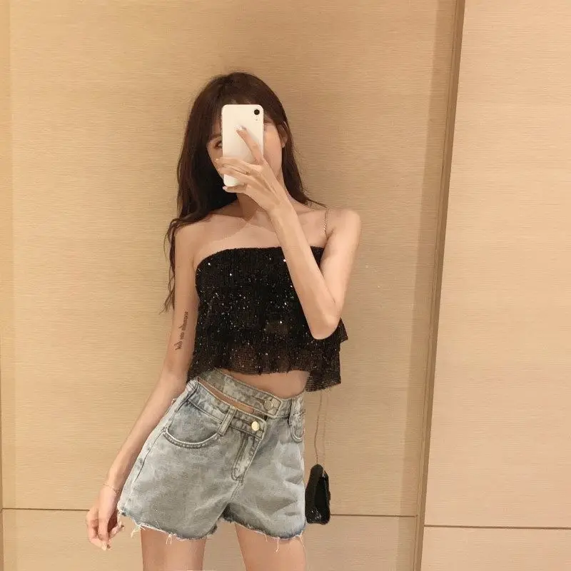 

Chic irregular high waist denim shorts women's loose and thin hot pants