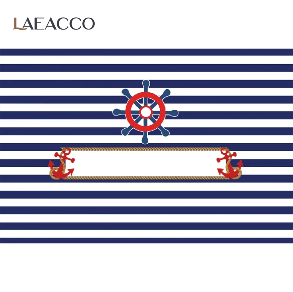 

Laeacco Summer Trip Anchor Stripes Birthday Party Customized Poster Child Baby Photo Background Photo Backdrop For Photo Studio
