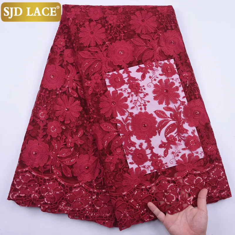 

SJD LACE African Mesh Lace Fabric With Sequins French Lace Fabric Onion Milk Silk Laces For Wedding Party Materials Dress 2149B