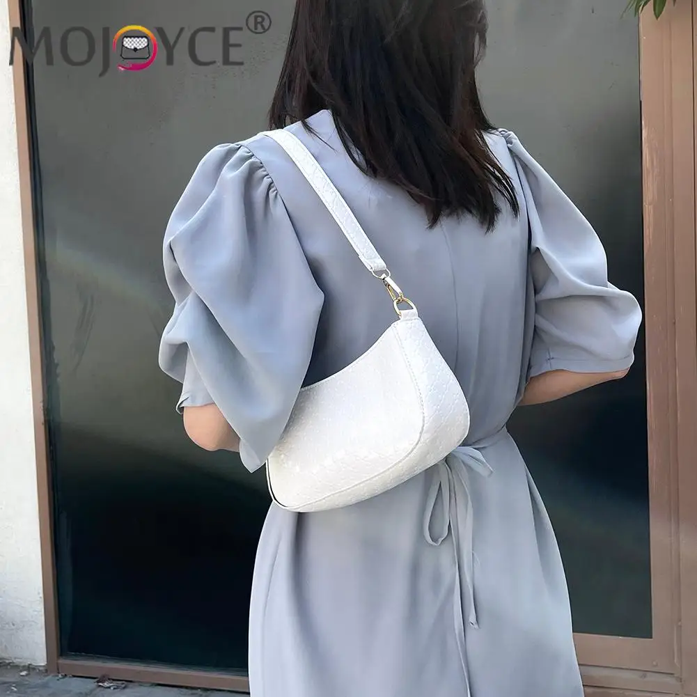 

PU Leather Embossing Shoulder Underarm Bag for Women Casual Pure Color Handbag Female Stylish Armpit Shoulder Bag