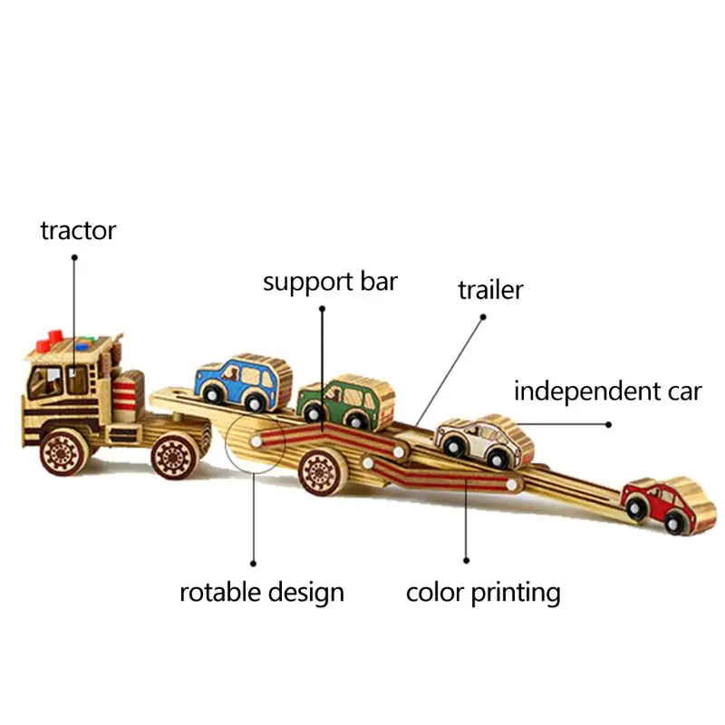 

Drop Ship Kids Toy Wood Double Decker Carrier Simulation Truck Car Transporter Model Baby Early Learning Educational Toys