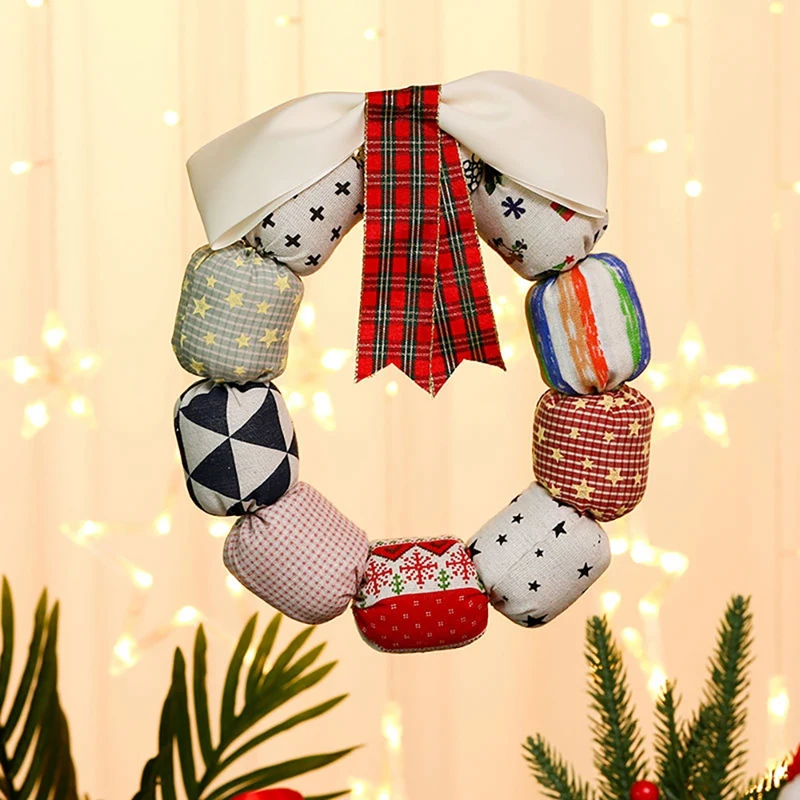 Artificial Christmas Fabric Art Wreath Cloth Garland Ornament For Front Door Wall Window Farmhouse Home Decoration | Дом и сад