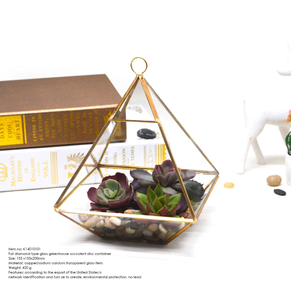 Сад Золотой Алмазный Форма стеклянный геометрический Террариум Свадебные