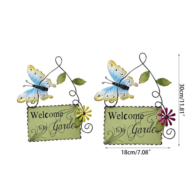 

Metal Hanging Garden Sign with Flower Butterfly Spring Wall Art Decor Plaque