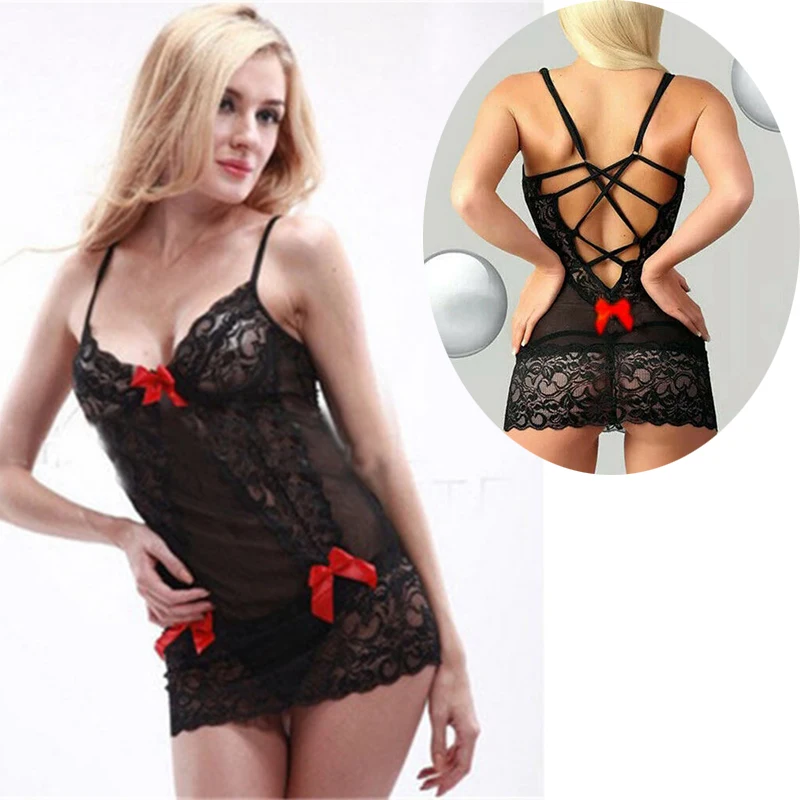 

Women's sexy slim black lace home pajamas sexy underwear