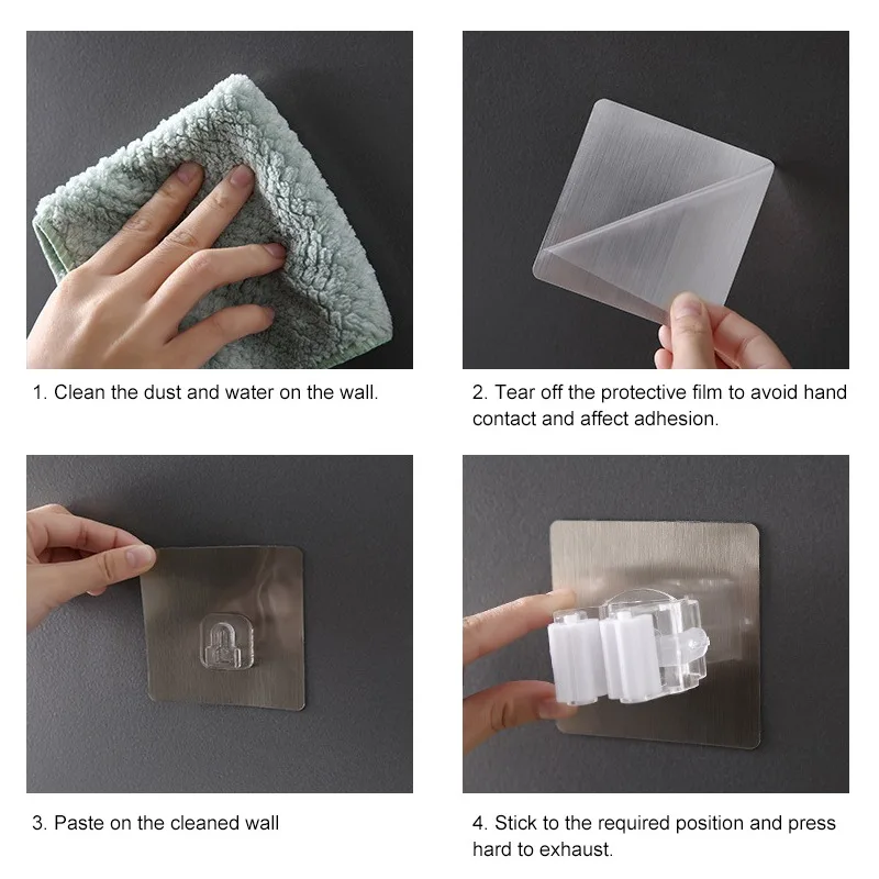 

2/4pcs Adhesive Multi-Purpose Hooks Wall Mounted Mop Organizer Holder RackBrush Broom Hanger Hook Kitchen bathroom Strong Hooks