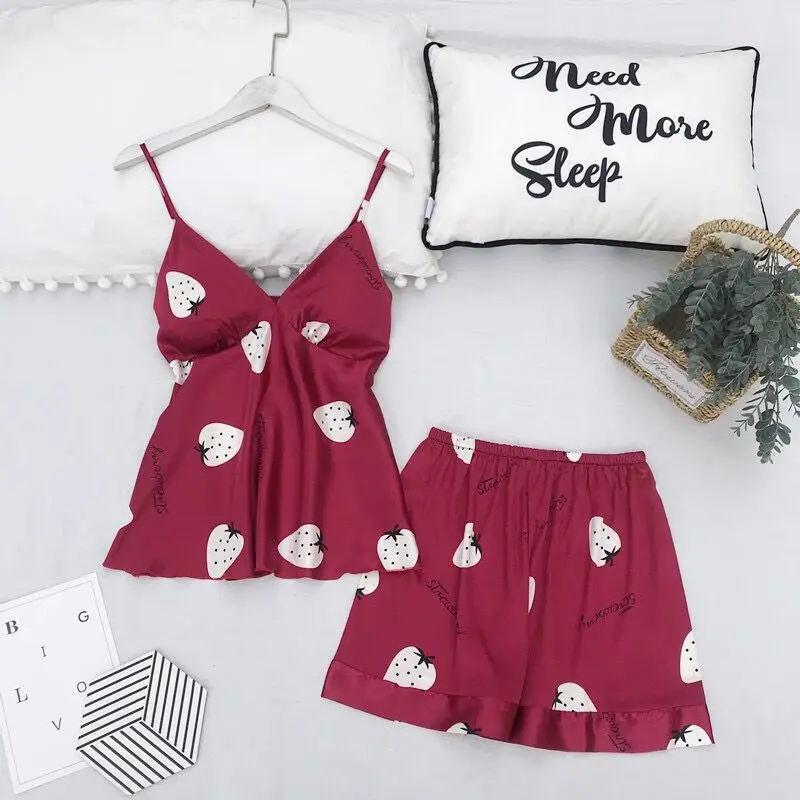 Пижамный комплект для сна сексуальная сатиновая Пижама женская летняя модная с