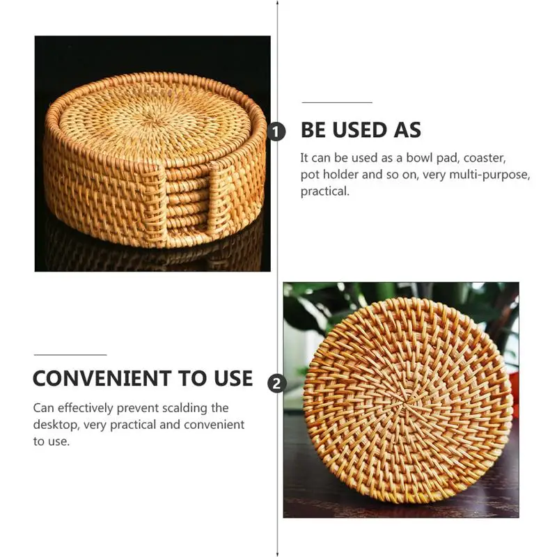 

4PCS Rattan Woven Table Mat Rattan Woven Cup Pad Tea Ceremony Pot Mat 8cm+10cm+13cm+16cm